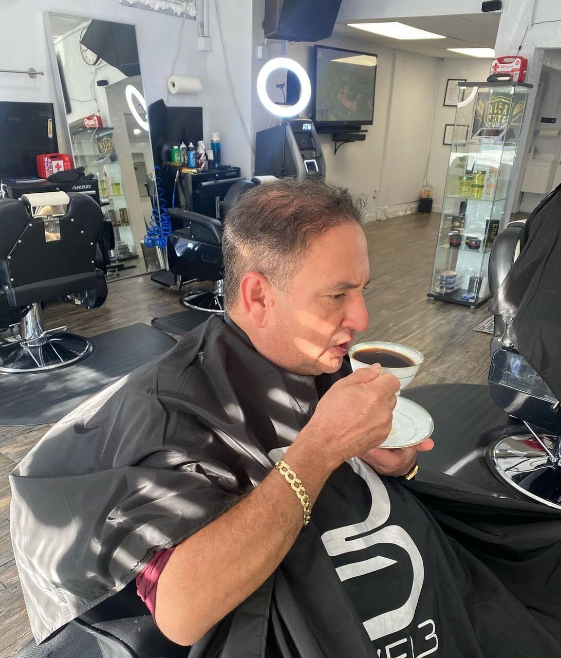 Client enjoying an espresso